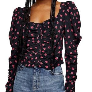 Topshop Floral Ruched Prairie Blouse Sz  US 2